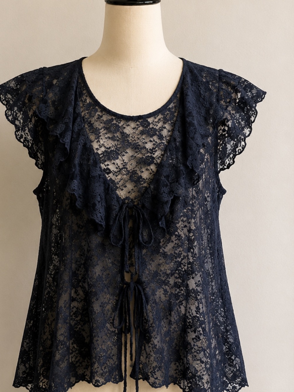 Old Navy Navy Lace Ruffle Tie-Front Chemise Top